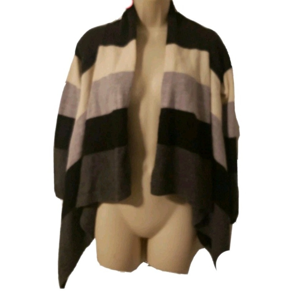 Tweeds Size M Open Front Cardigan Sweater Mixed‎ Media Striped Merino Wool